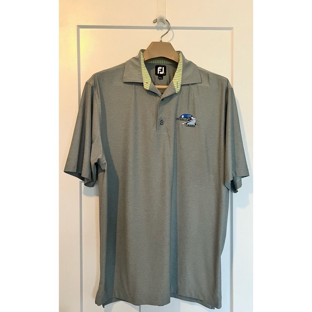 Footjoy Pebble Creek Logo Polo Shirt Golf Gray Mens LARGE